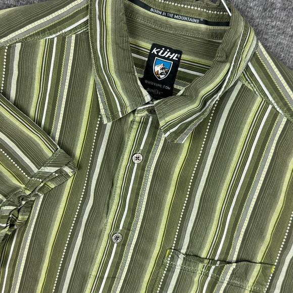 Kuhl Suncel Shirt Mens Large Green Striped Short Sleeve Button Hiking Stretch - Picture 1 of 7